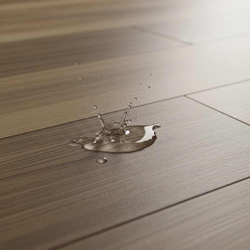 Splash of water on Waterproof LVP flooring